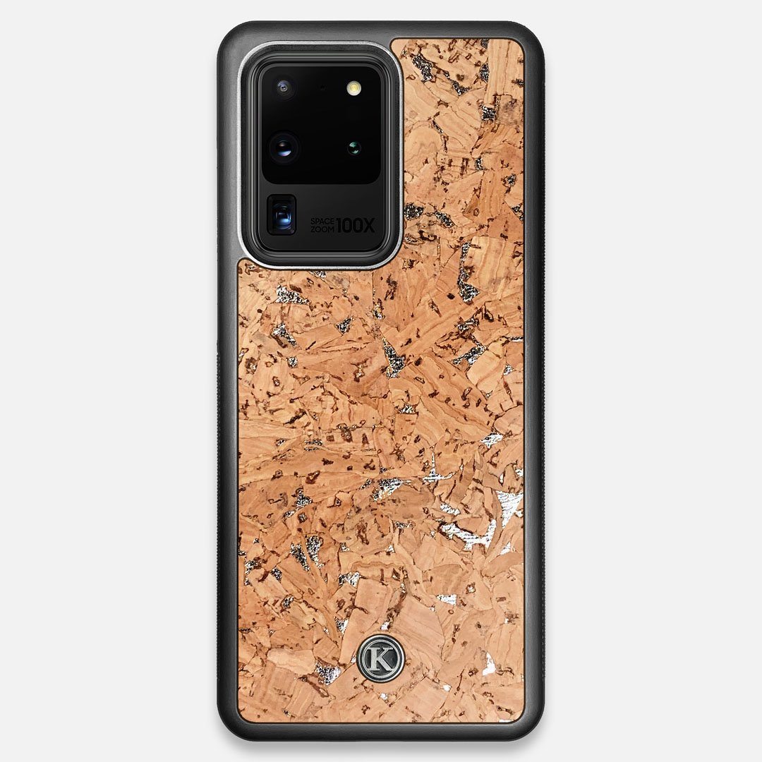Front view of the silver fleck natural cork Galaxy S20 Ultra Case by Keyway Designs