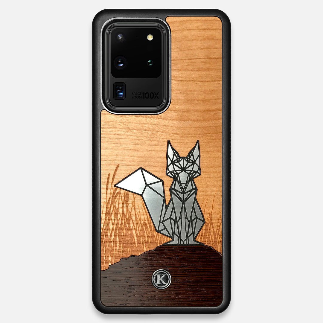 Front view of the Silver Fox & Cherry Wood Galaxy S20 Ultra Case by Keyway Designs