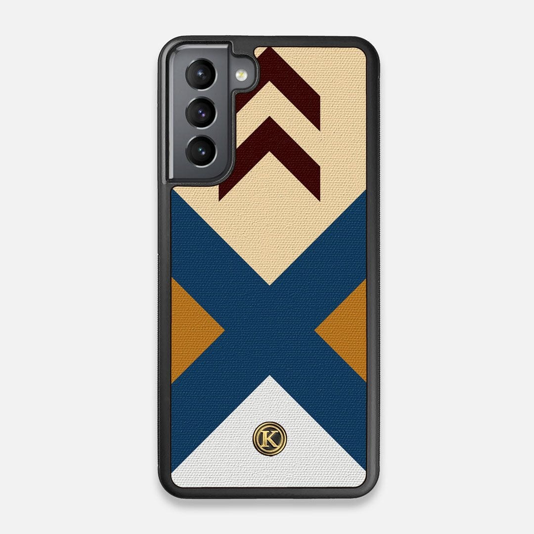 Front view of the Camp Adventure Marker in the Wayfinder series UV-Printed thick cotton canvas Galaxy S21 Case by Keyway Designs