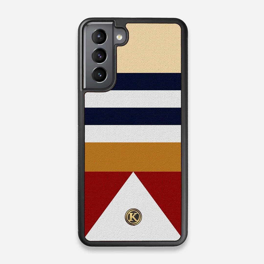Front view of the Lodge Adventure Marker in the Wayfinder series UV-Printed thick cotton canvas Galaxy S21 Case by Keyway Designs