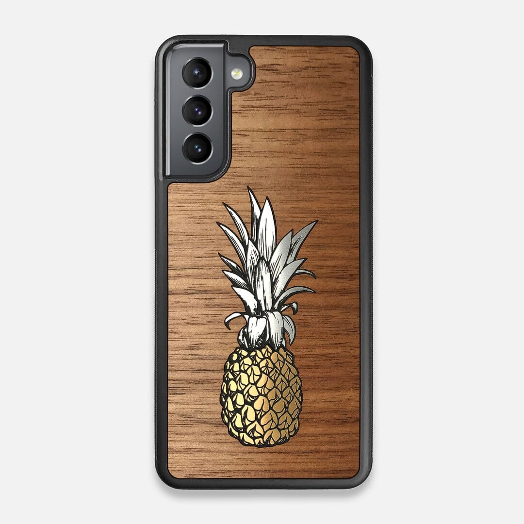 Front view of the Pineapple Walnut Wood Galaxy S21 Case by Keyway Designs