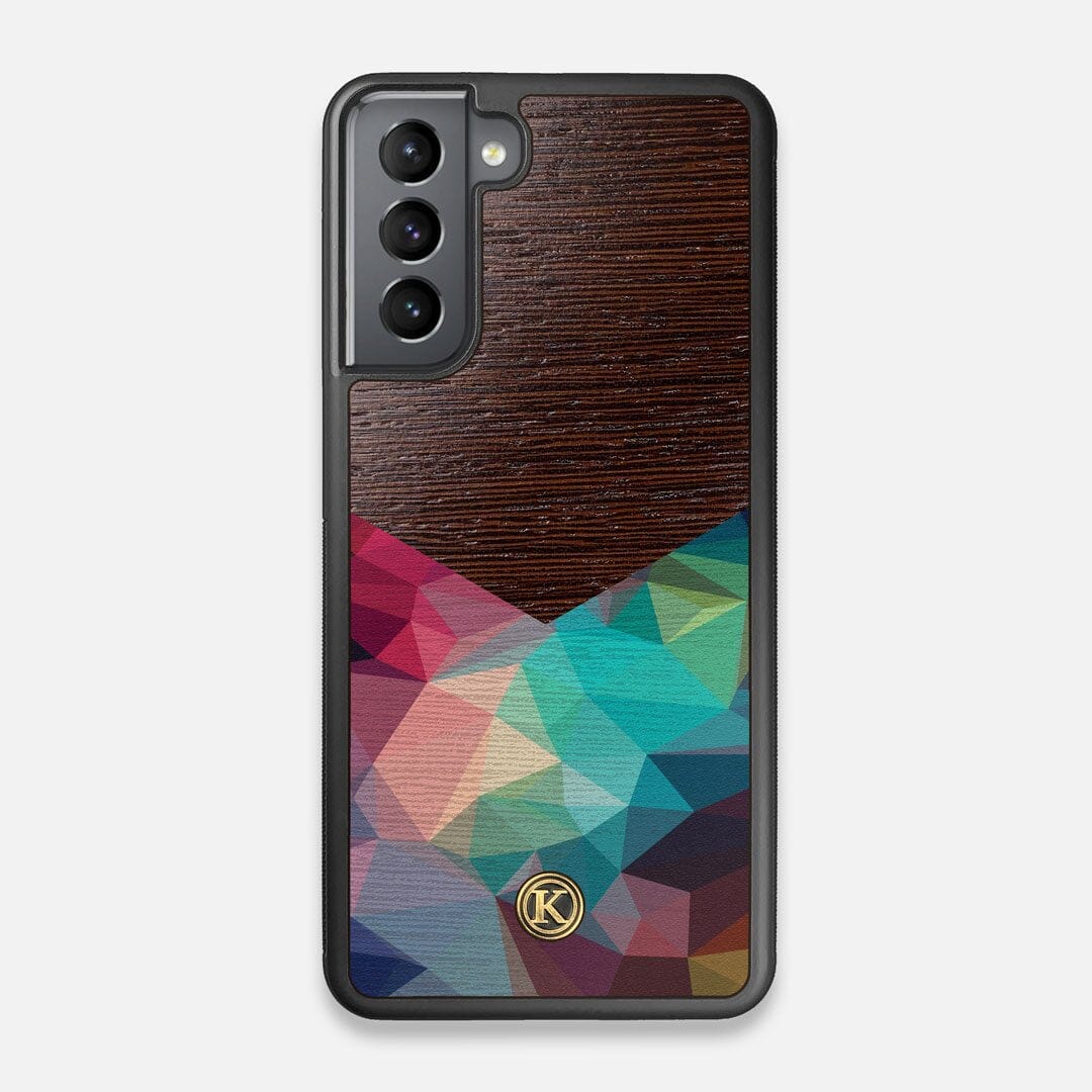 Front view of the vibrant Geometric Gradient printed Wenge Wood Galaxy S21 Case by Keyway Designs