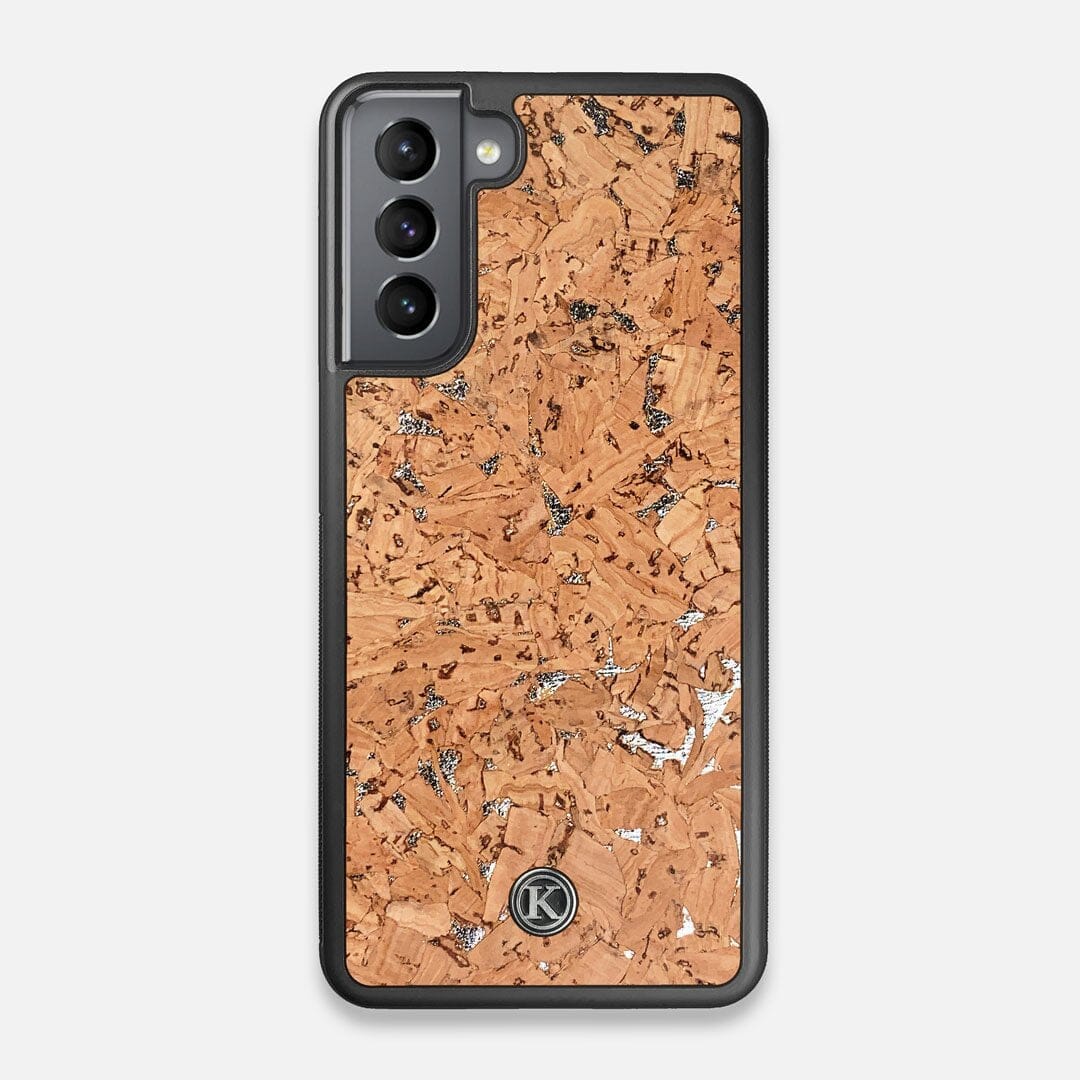 Front view of the silver fleck natural cork Galaxy S21 Case by Keyway Designs