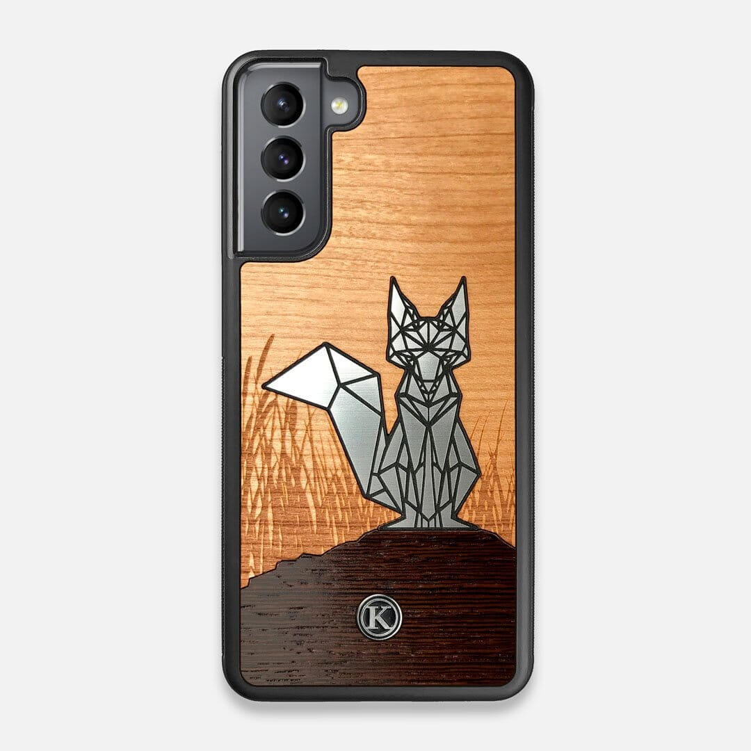 Front view of the Silver Fox & Cherry Wood Galaxy S21 Case by Keyway Designs