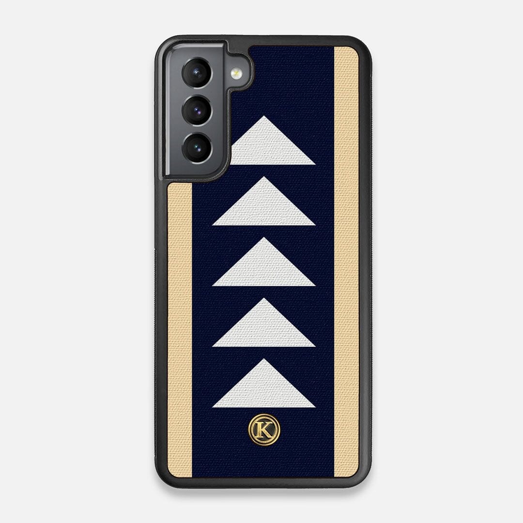 Front view of the Track Adventure Marker in the Wayfinder series UV-Printed thick cotton canvas Galaxy S21 Case by Keyway Designs