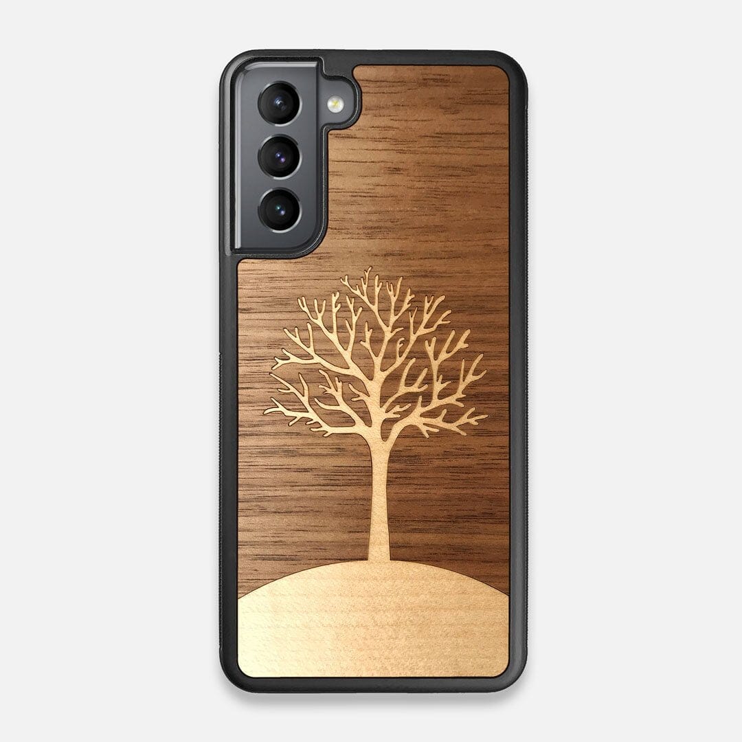 Front view of the Tree Of Life Walnut Wood Galaxy S21 Case by Keyway Designs