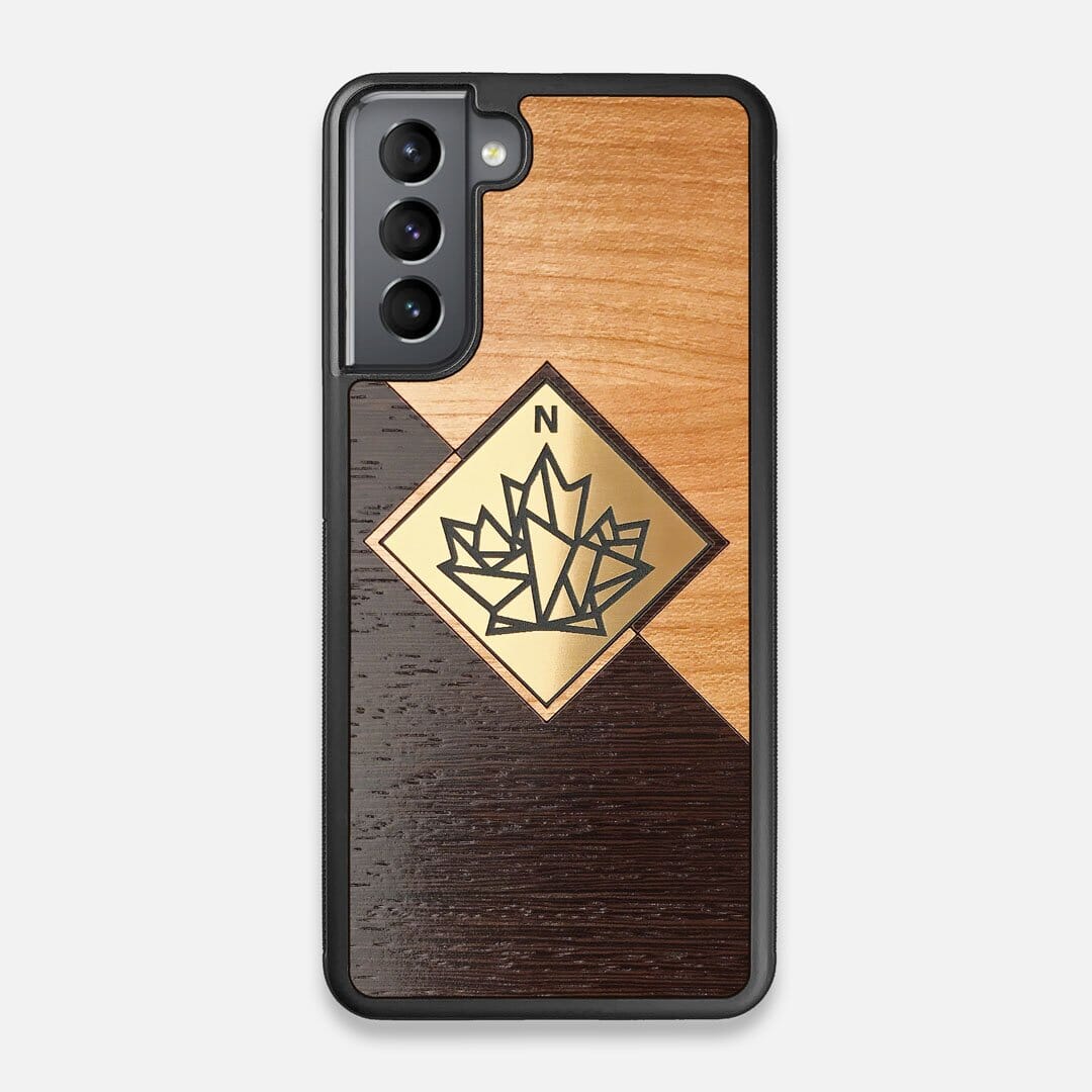Front view of the True North by Northern Philosophy Cherry & Wenge Wood Galaxy S21 Case by Keyway Designs