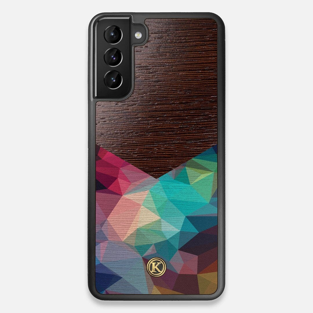 Front view of the vibrant Geometric Gradient printed Wenge Wood Galaxy S21+ Case by Keyway Designs