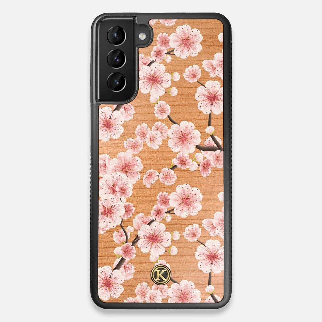 Front view of the Sakura Printed Cherry-blossom Cherry Wood Galaxy S21+ Case by Keyway Designs