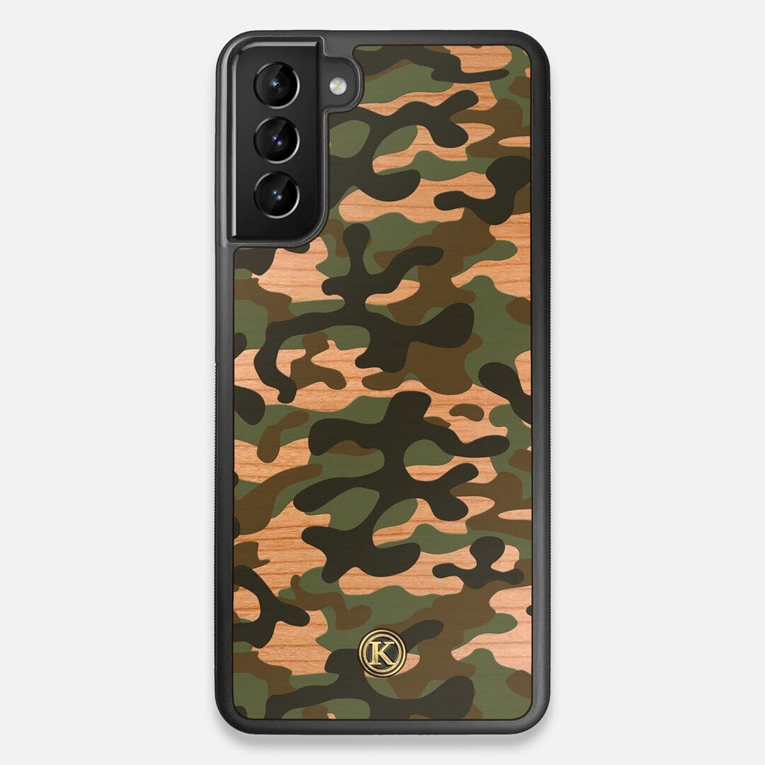 Front view of the stealth Paratrooper camo printed Wenge Wood Galaxy S21+ Case by Keyway Designs
