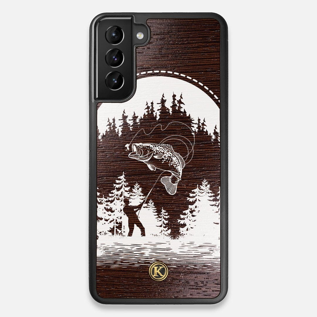 Front view of the high-contrast spotted bass printed Wenge Wood Galaxy S21 Plus Case by Keyway Designs