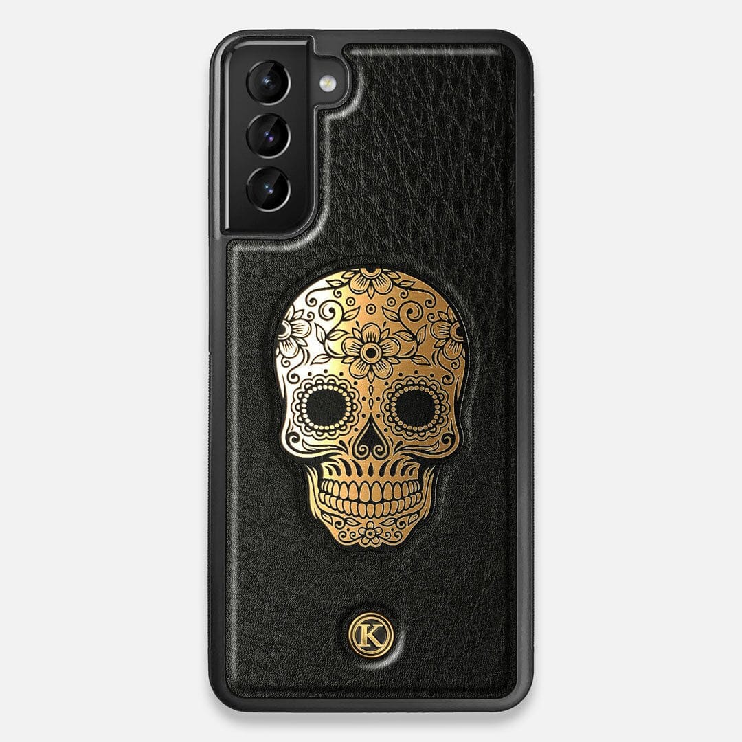 Front view of the Auric Black Leather Galaxy S21 Plus Case by Keyway Designs