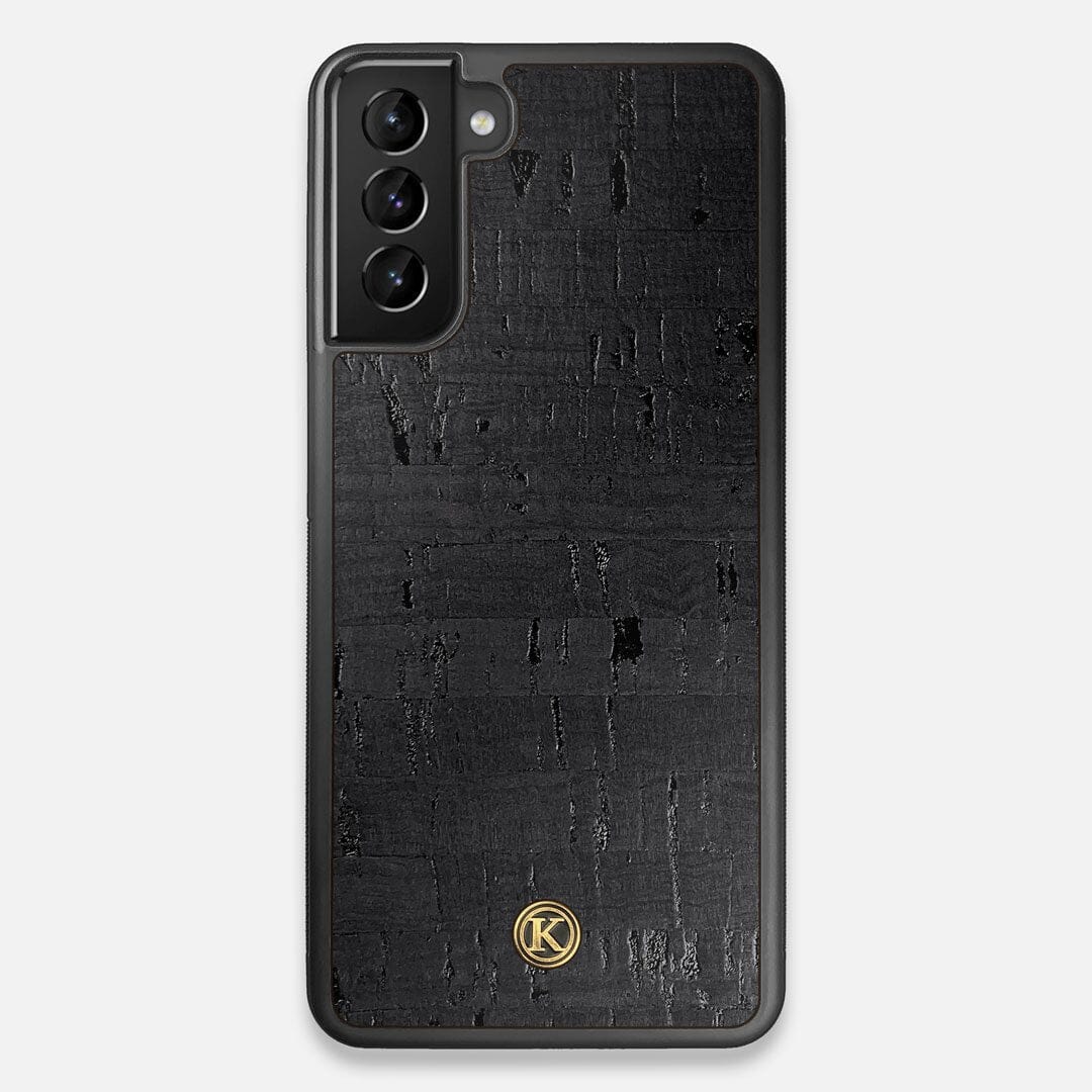 Front view of the dyed black natural cork Galaxy S21+ Case by Keyway Designs