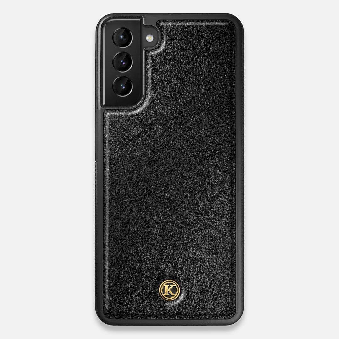 Front view of the Blank Black Leather Galaxy S21 Plus Case by Keyway Designs