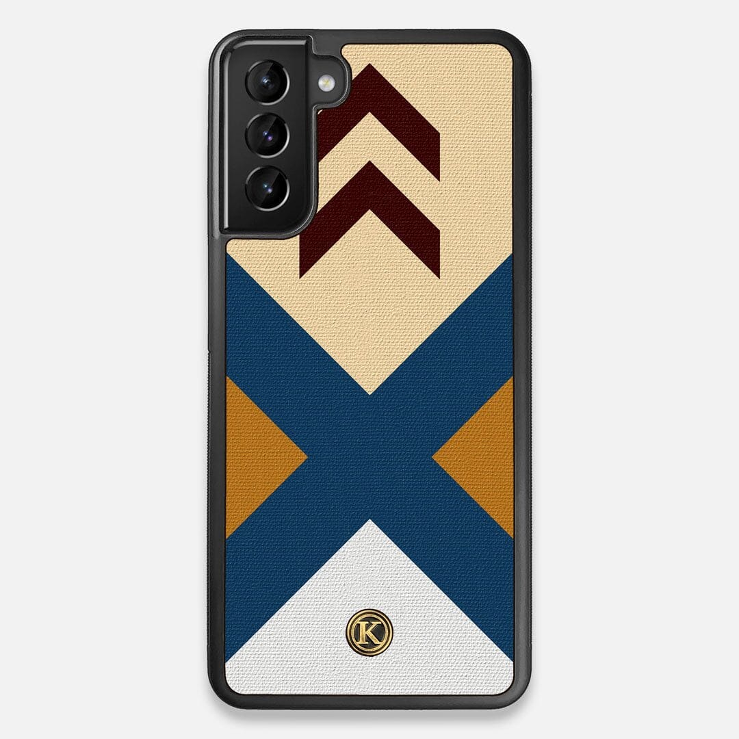 Front view of the Camp Adventure Marker in the Wayfinder series UV-Printed thick cotton canvas Galaxy S21 Plus Case by Keyway Designs