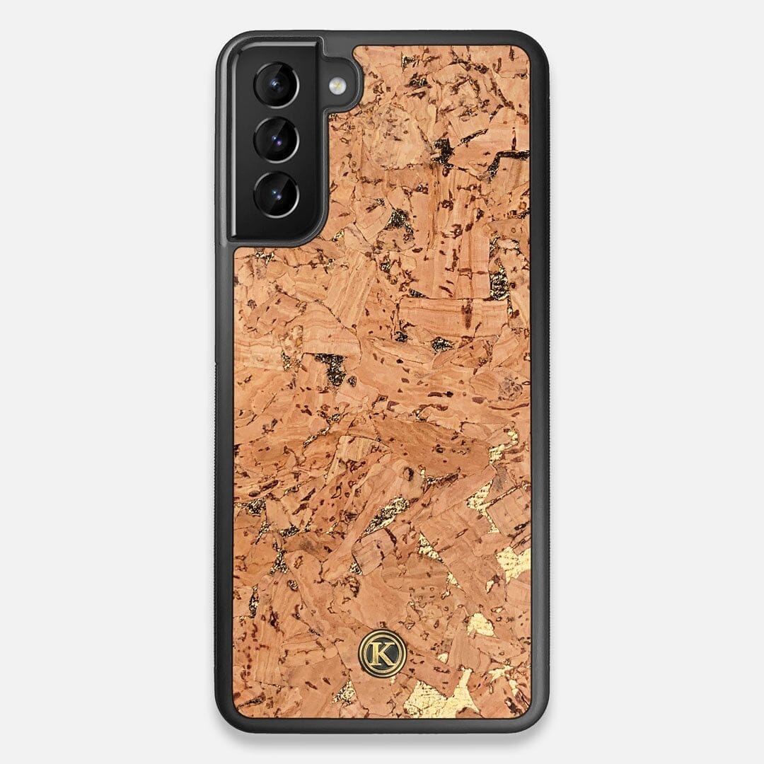 Front view of the gold fleck natural cork Galaxy S21+ Case by Keyway Designs