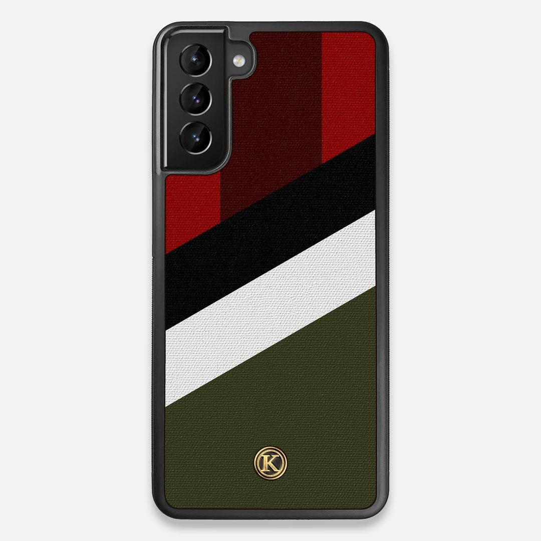 Front view of the Highland Adventure Marker in the Wayfinder series UV-Printed thick cotton canvas Galaxy S21 Plus Case by Keyway Designs