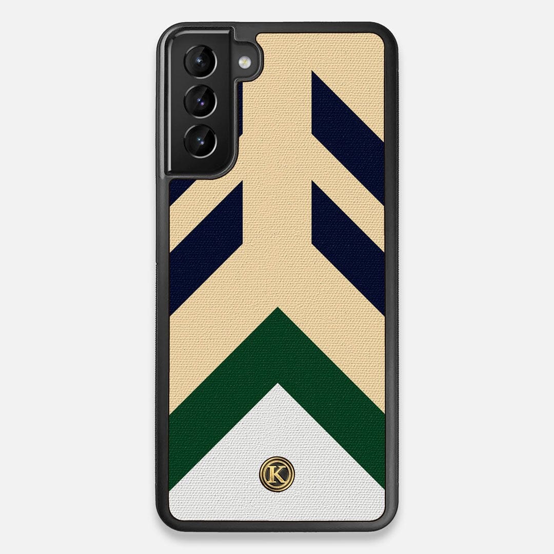 Front view of the Passage Adventure Marker in the Wayfinder series UV-Printed thick cotton canvas Galaxy S21 Plus Case by Keyway Designs