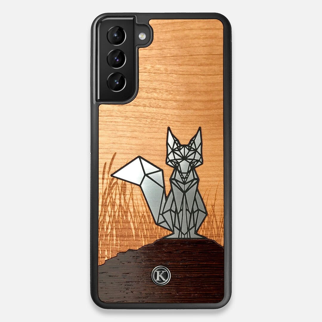 Front view of the Silver Fox & Cherry Wood Galaxy S21 Plus Case by Keyway Designs