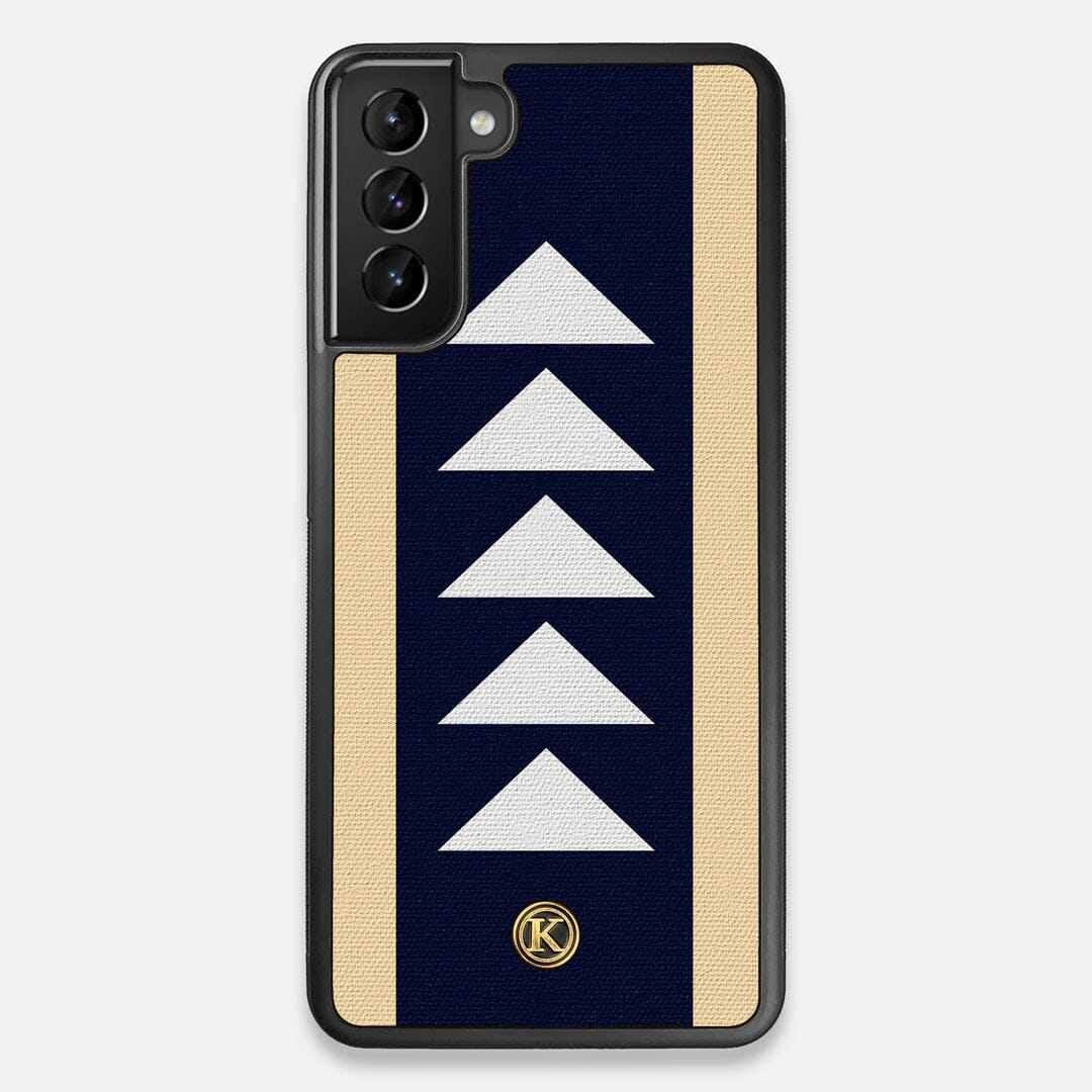 Front view of the Track Adventure Marker in the Wayfinder series UV-Printed thick cotton canvas Galaxy S21 Plus Case by Keyway Designs