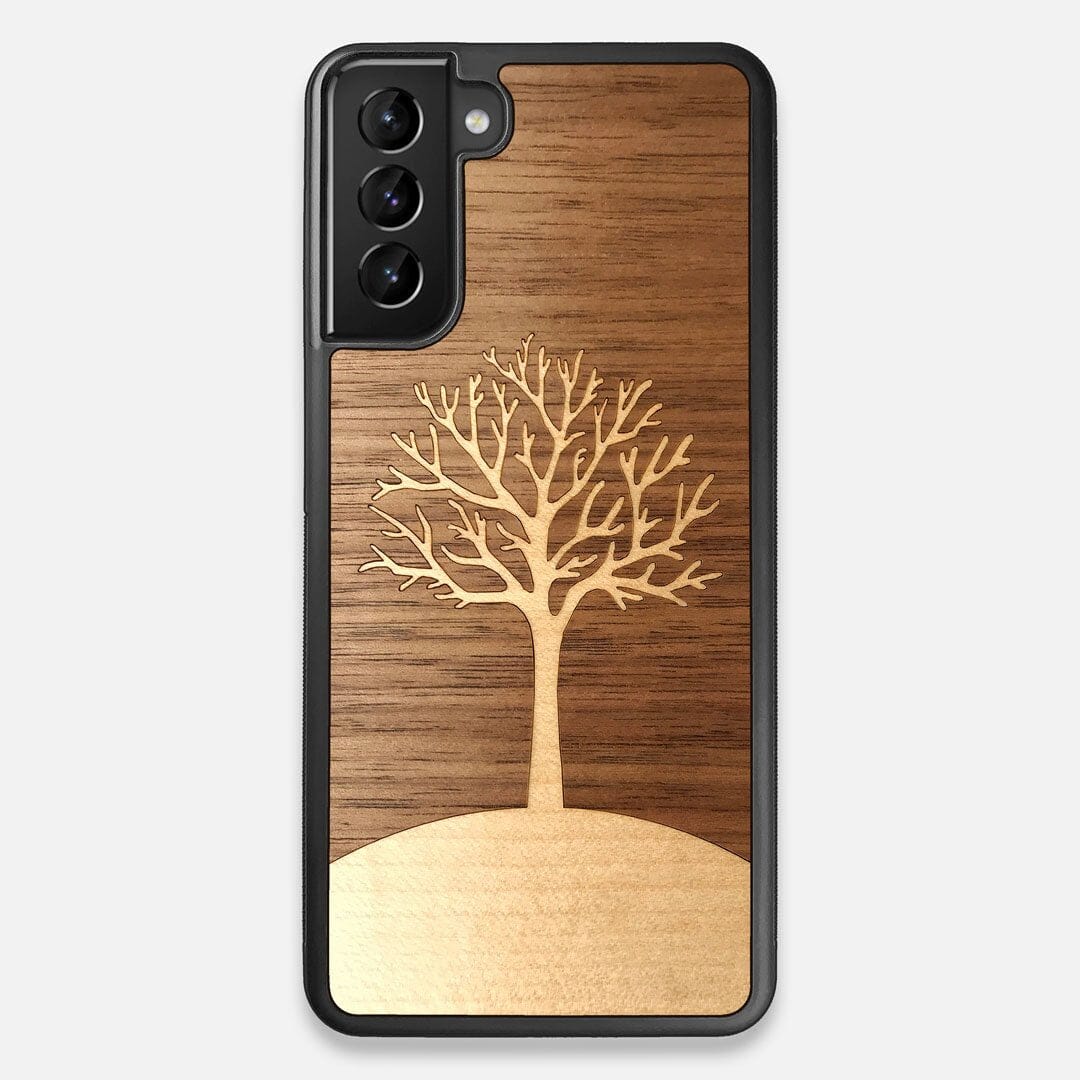 Front view of the Tree Of Life Walnut Wood Galaxy S21 Plus Case by Keyway Designs