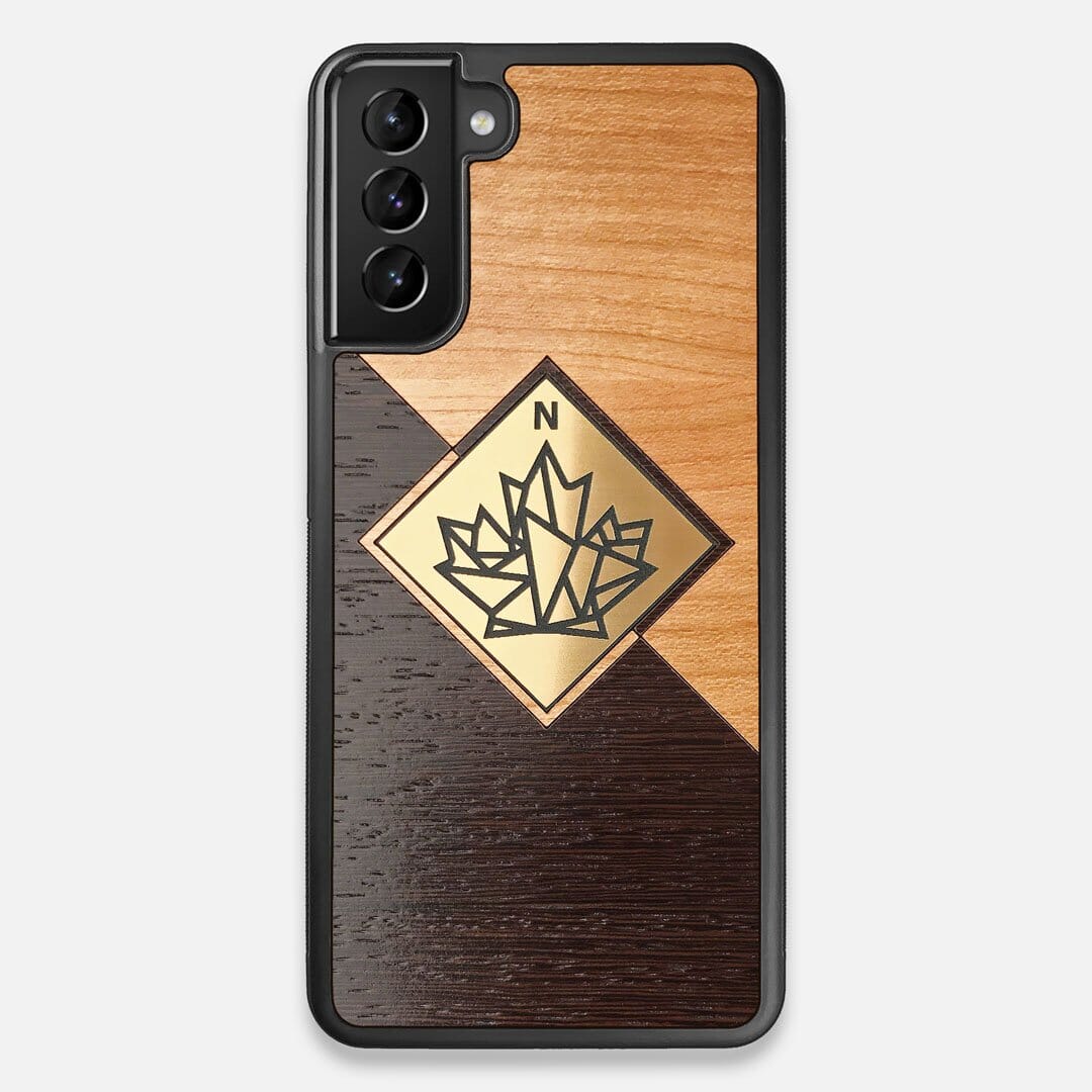Front view of the True North by Northern Philosophy Cherry & Wenge Wood Galaxy S21 Plus Case by Keyway Designs