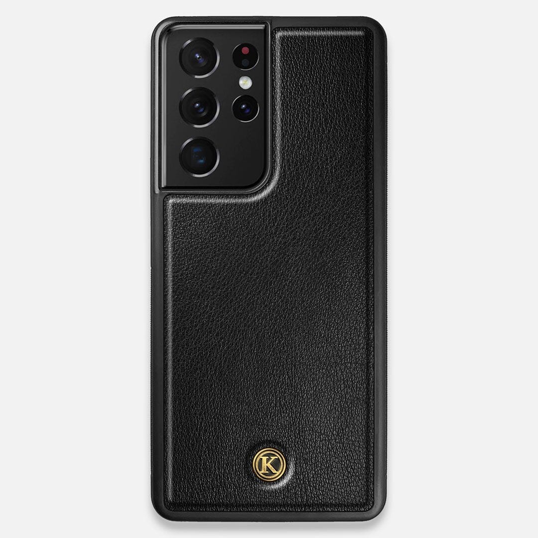 Front view of the Blank Black Leather Galaxy S21 Ultra Case by Keyway Designs