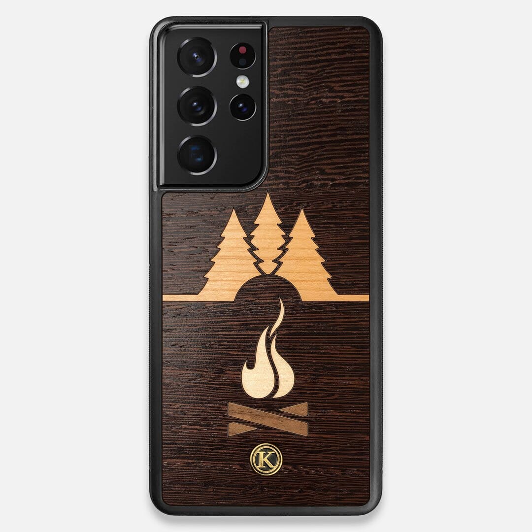 Front view of the Nomad Campsite Wood Galaxy S21 Ultra Case by Keyway Designs