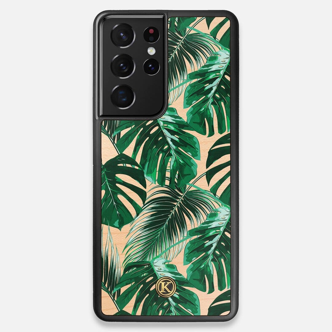 Front view of the Palm leaf printed Maple Wood Galaxy S21 Ultra Case by Keyway Designs