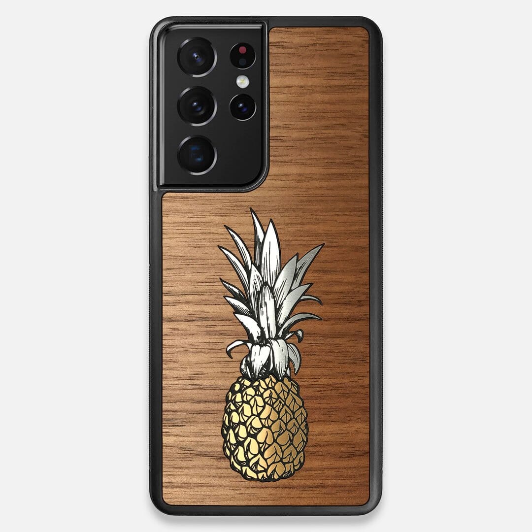 Front view of the Pineapple Walnut Wood Galaxy S21 Ultra Case by Keyway Designs