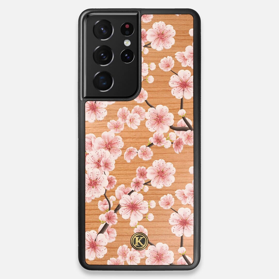 Front view of the Sakura Printed Cherry-blossom Cherry Wood Galaxy S21 Ultra Case by Keyway Designs