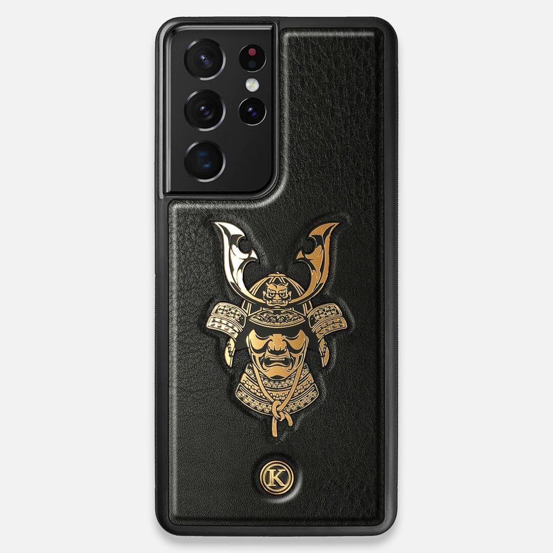 Front view of the Samurai Black Leather Galaxy S21 Ultra Case by Keyway Designs