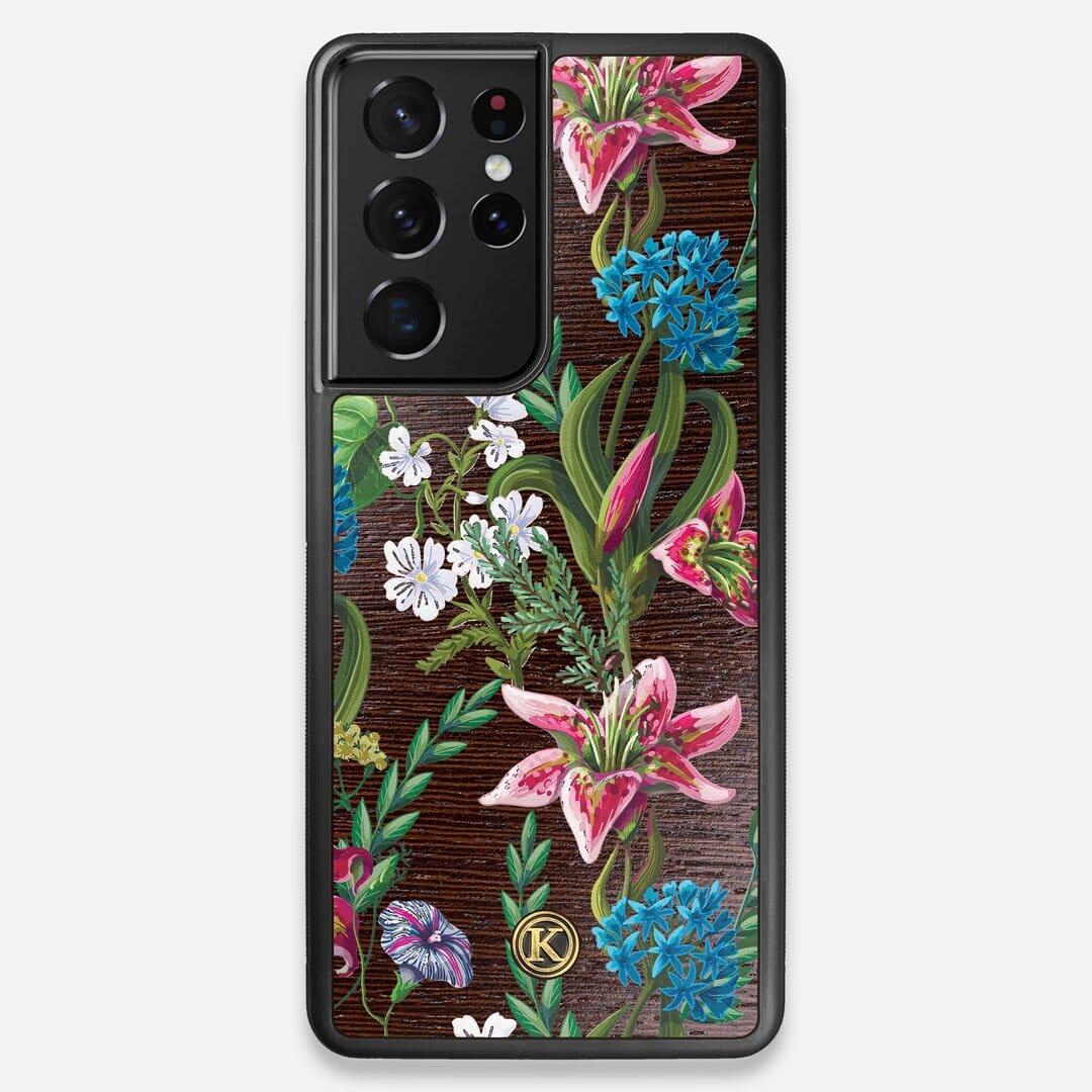 Front view of the Stargazer Lily printed Wenge Wood Galaxy S21 Ultra Case by Keyway Designs