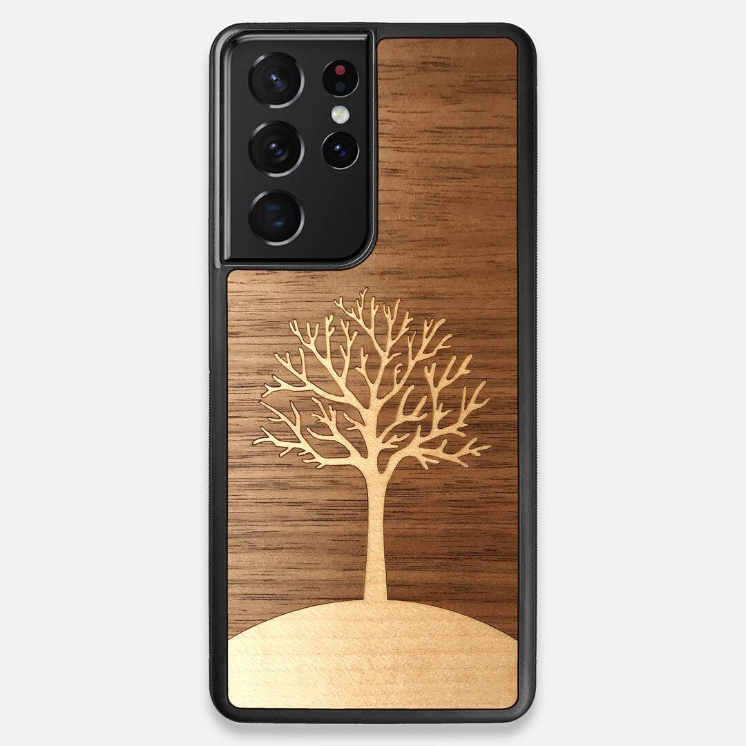 Front view of the Tree Of Life Walnut Wood Galaxy S21 Ultra Case by Keyway Designs