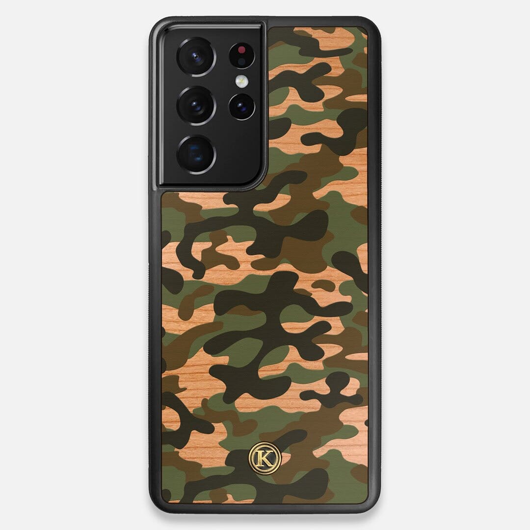 Front view of the stealth Paratrooper camo printed Wenge Wood Galaxy S21 Ultra Case by Keyway Designs
