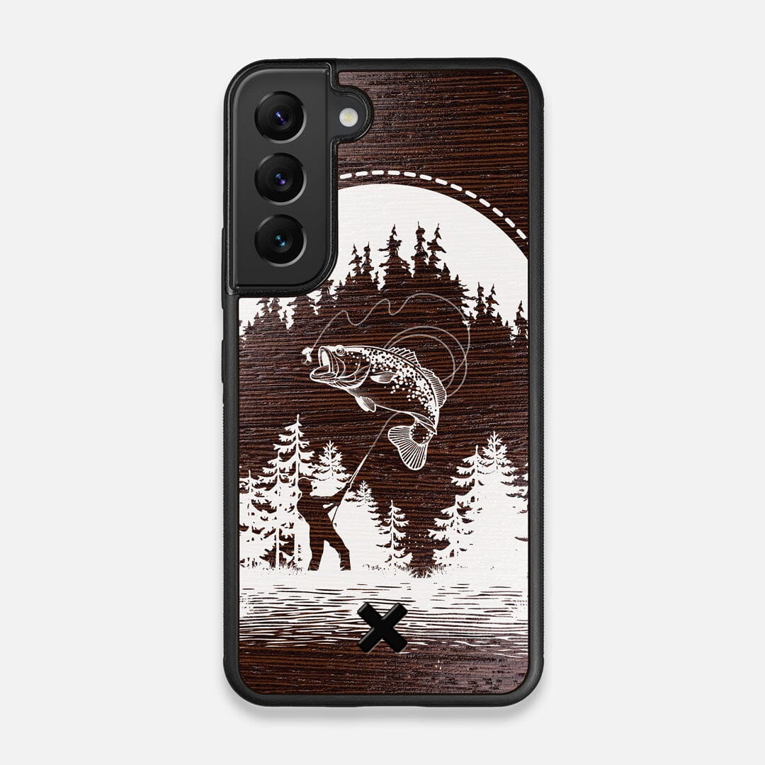 Front view of the high-contrast spotted bass printed Wenge Wood Galaxy S22 Case by Keyway Designs