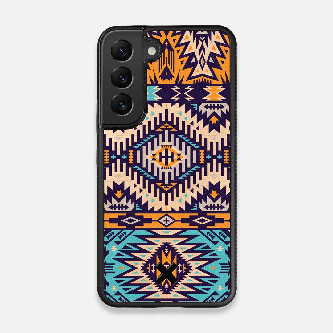 Front view of the vibrant Aztec printed Maple Wood Galaxy S22 Case by Keyway Designs