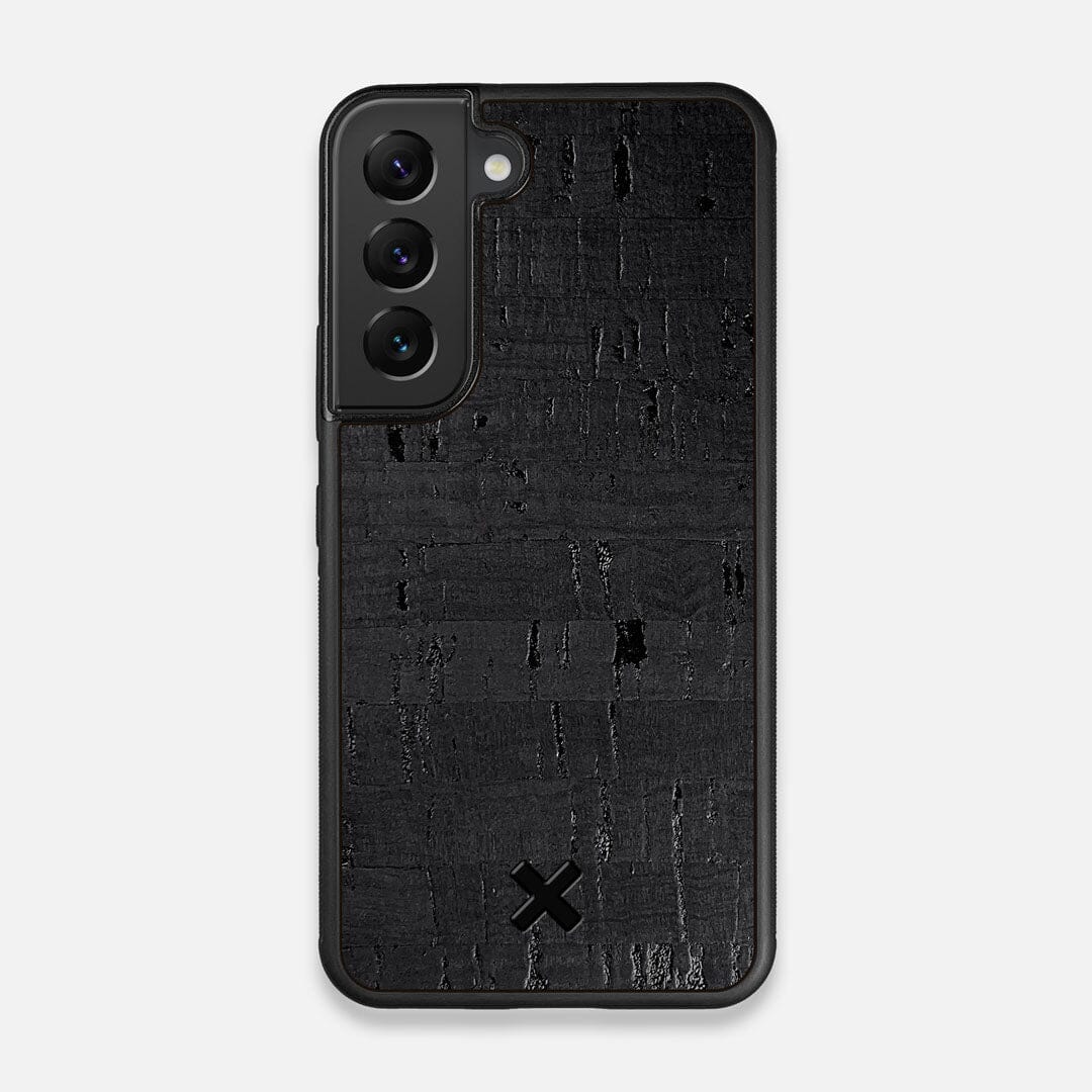 Front view of the dyed black natural cork Galaxy S22 Case by Keyway Designs