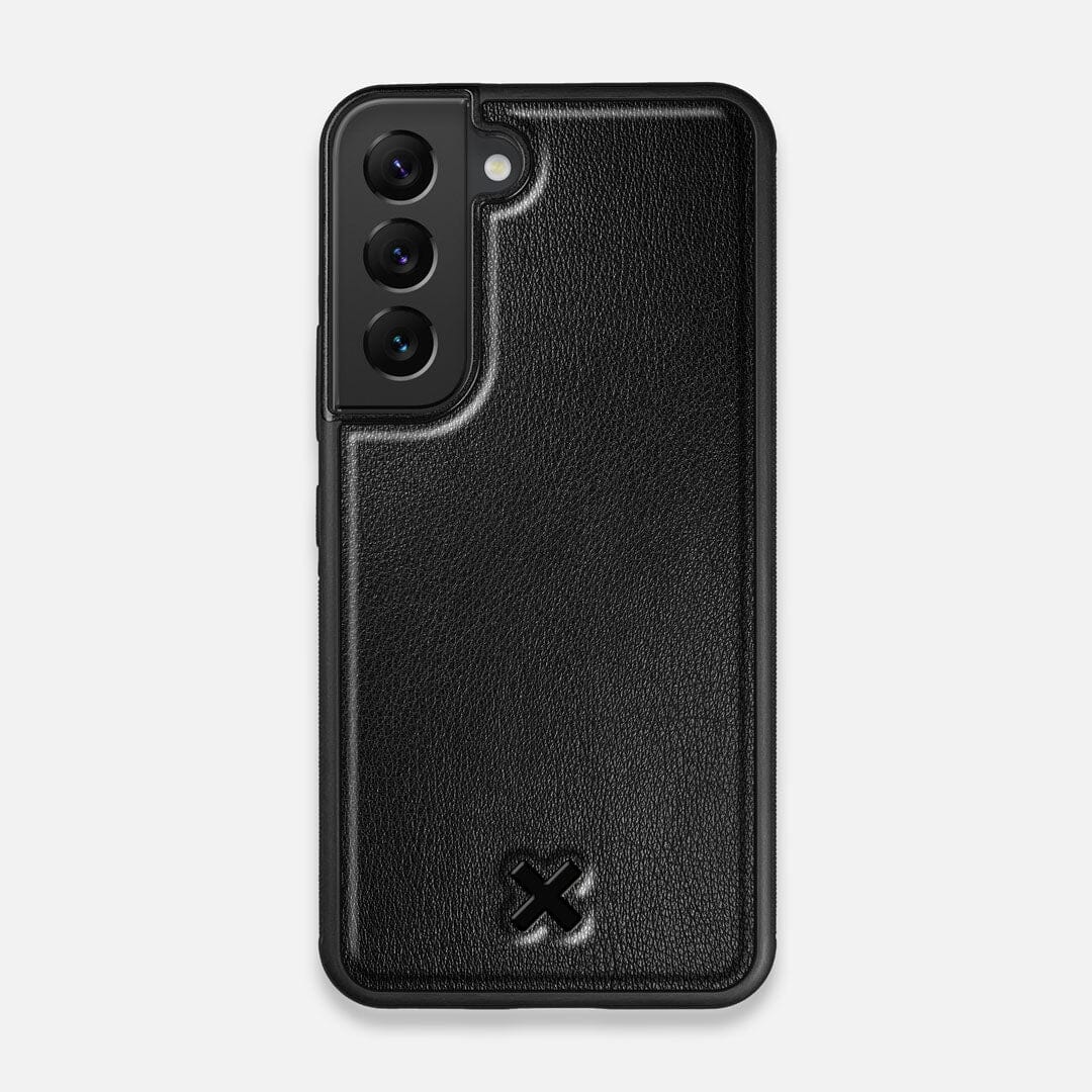 Front view of the Blank Black Leather Galaxy S22 Case by Keyway Designs