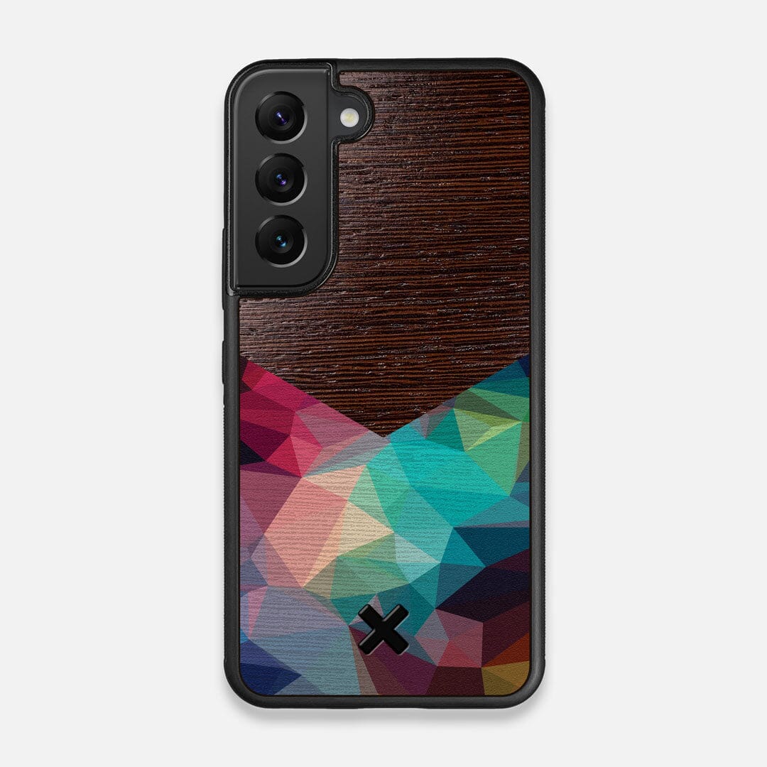 Front view of the vibrant Geometric Gradient printed Wenge Wood Galaxy S22 Case by Keyway Designs