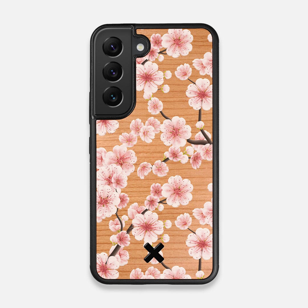 Front view of the Sakura Printed Cherry-blossom Cherry Wood Galaxy S22 Case by Keyway Designs