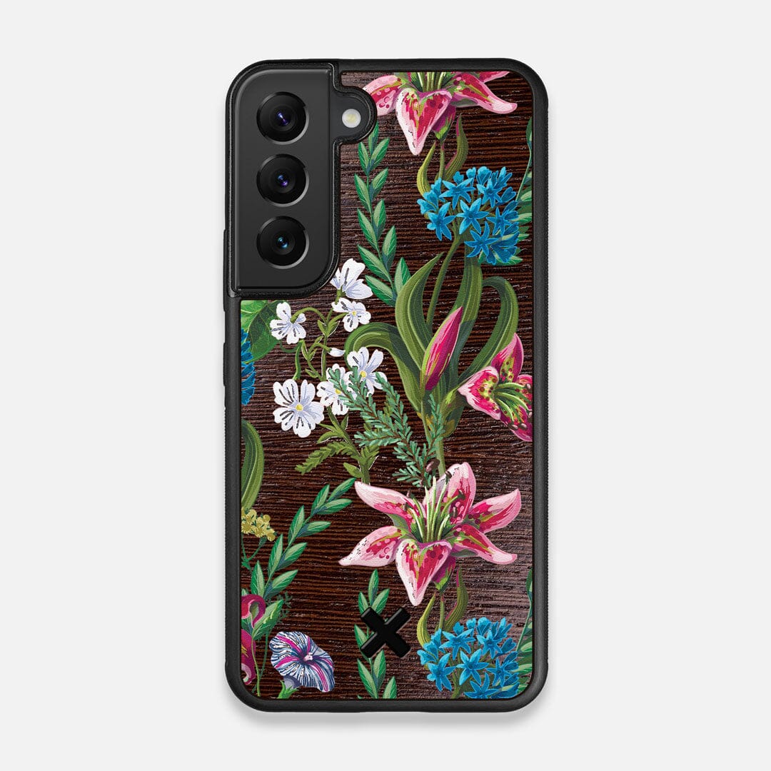 Front view of the Stargazer Lily printed Wenge Wood Galaxy S22 Case by Keyway Designs