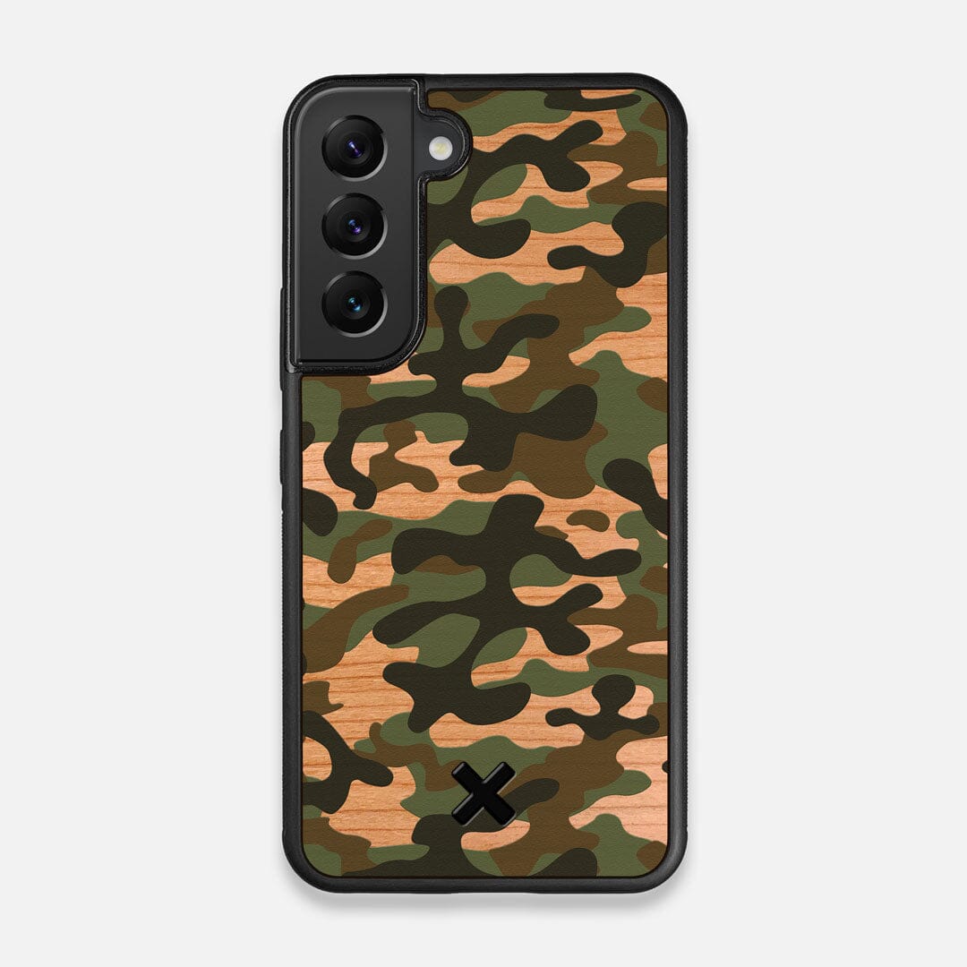 Front view of the stealth Paratrooper camo printed Wenge Wood Galaxy S22 Case by Keyway Designs