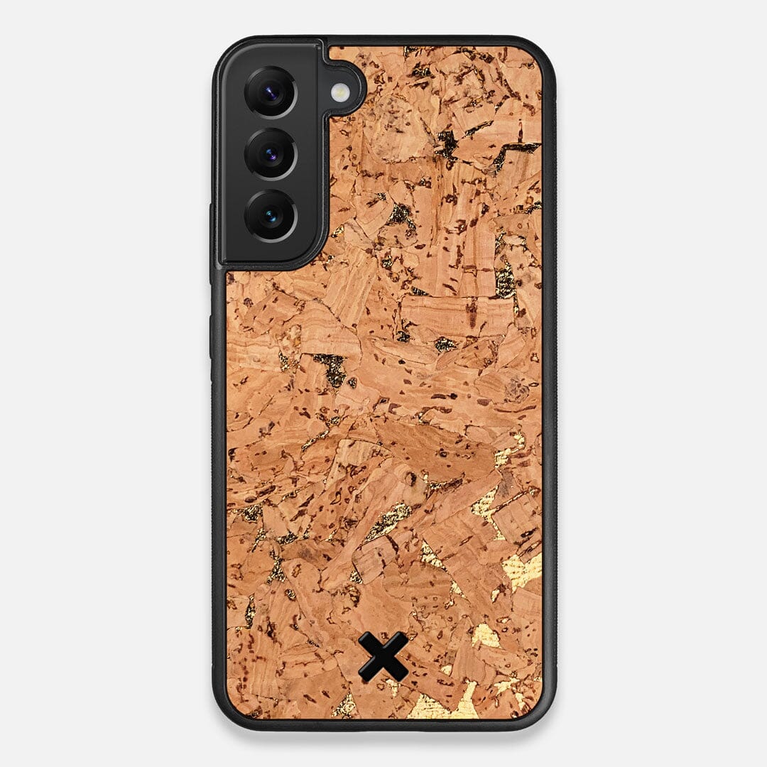 Front view of the gold fleck natural cork Galaxy S22+ Case by Keyway Designs