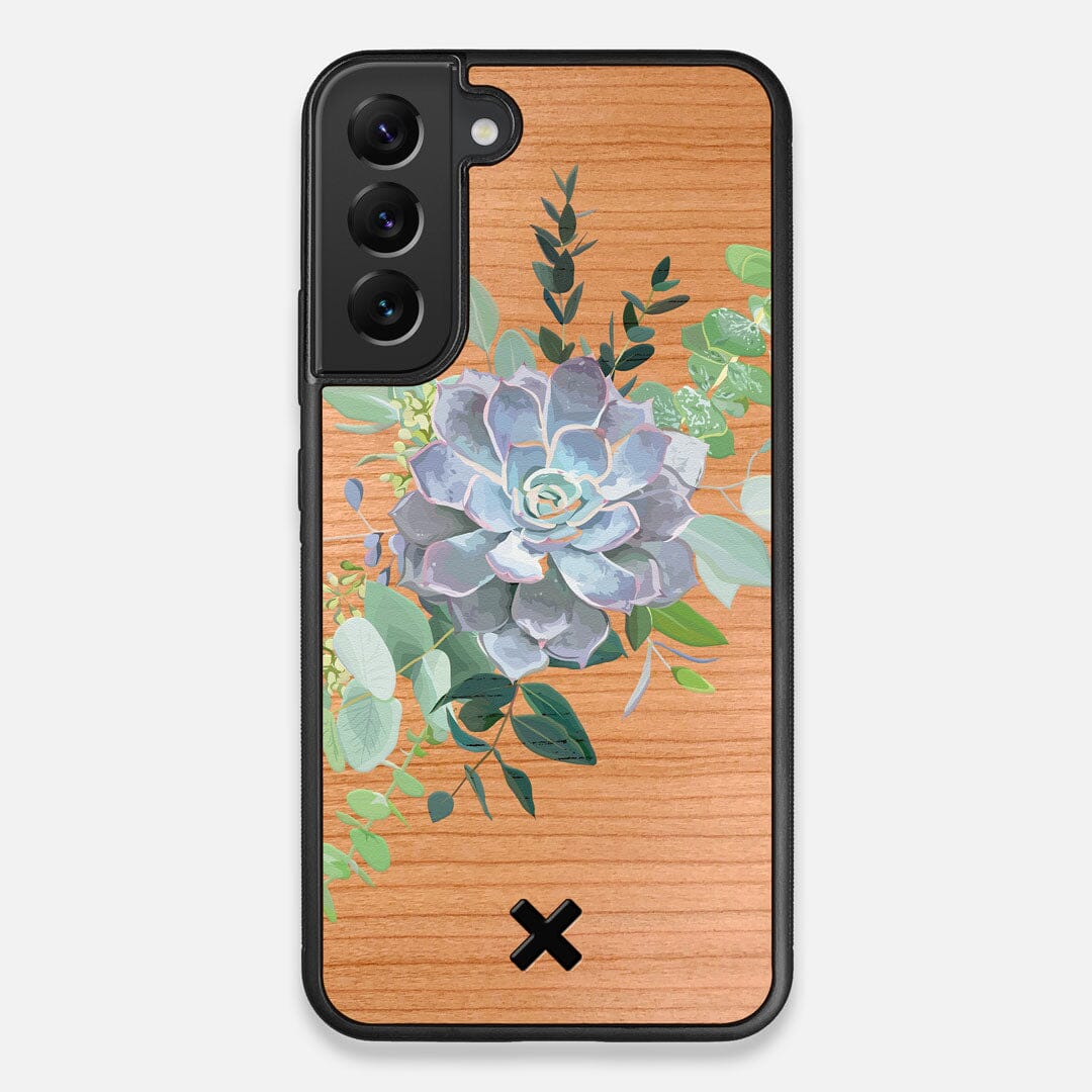 Front view of the print centering around a succulent, Echeveria Pollux on Cherry wood Galaxy S22+ Case by Keyway Designs