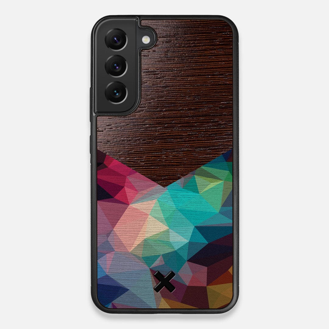 Front view of the vibrant Geometric Gradient printed Wenge Wood Galaxy S22+ Case by Keyway Designs