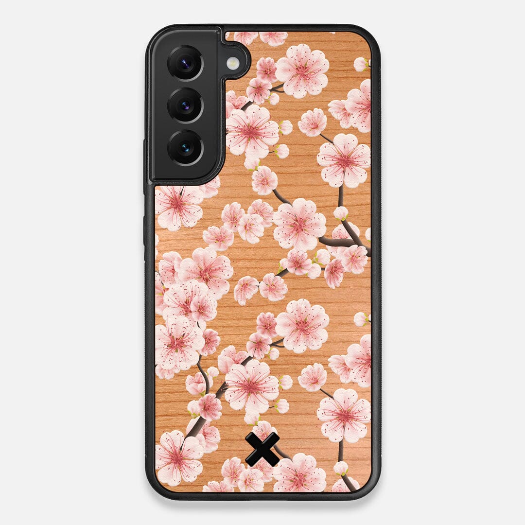 Front view of the Sakura Printed Cherry-blossom Cherry Wood Galaxy S22+ Case by Keyway Designs