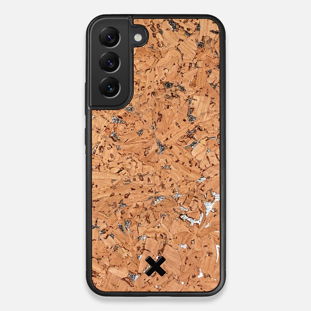 Front view of the silver fleck natural cork Galaxy S22+ Case by Keyway Designs