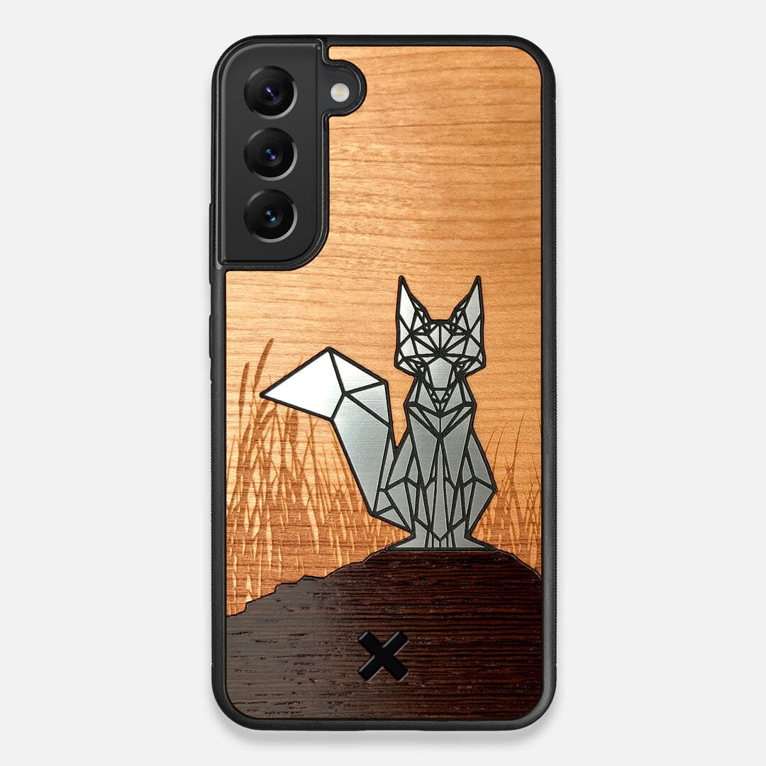 Front view of the Silver Fox & Cherry Wood Galaxy S22 Plus Case by Keyway Designs