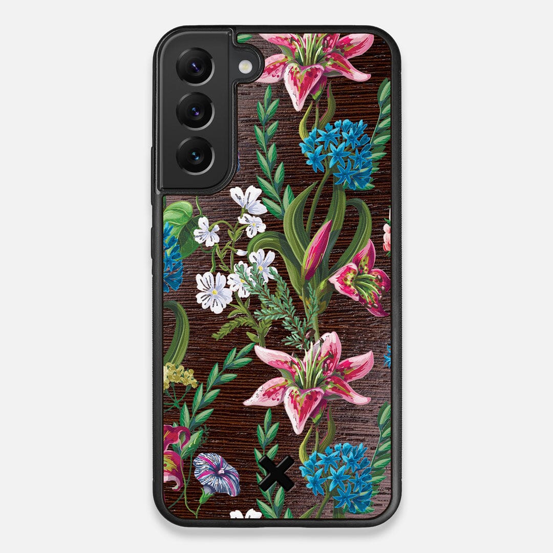 Front view of the Stargazer Lily printed Wenge Wood Galaxy S22+ Case by Keyway Designs